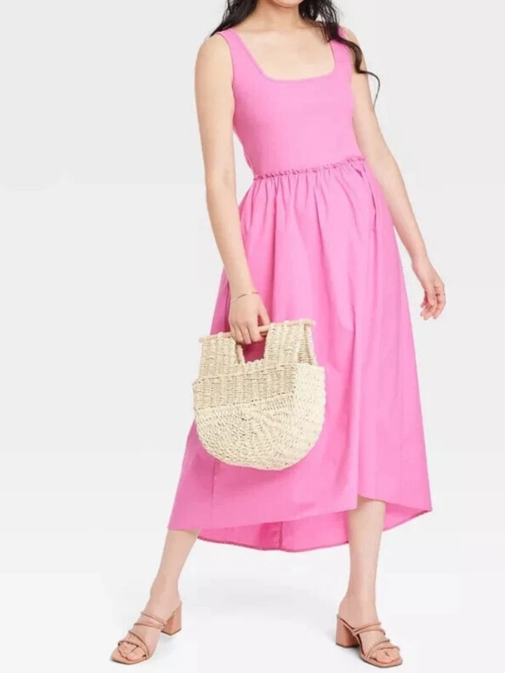 A New Day Pink Midi Dress Small Sleeveless Fit & Flare Pockets Casual Summer